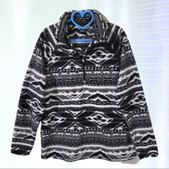 EDDIE BAUER 1/4 Zip Fleece Pullover Fossil Aztec Design Black White Women's M - Picture 7 of 7